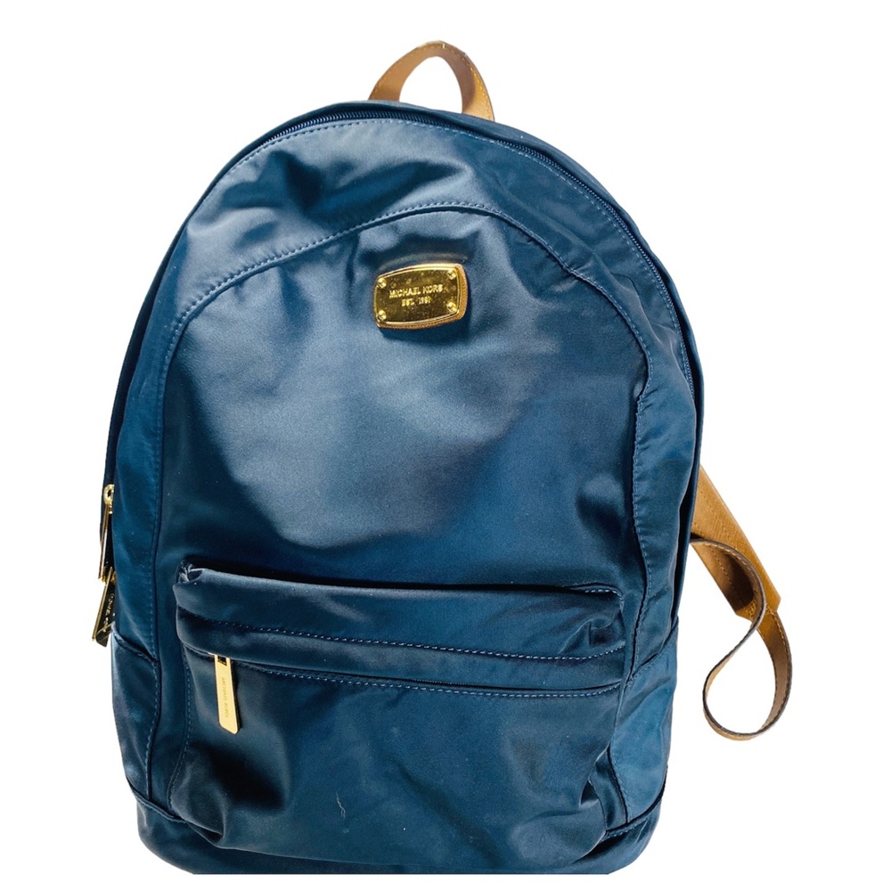 MICHAEL KORS Navy Nylon Saddle Saffiano Leather Strap JET SET Backpack Computer